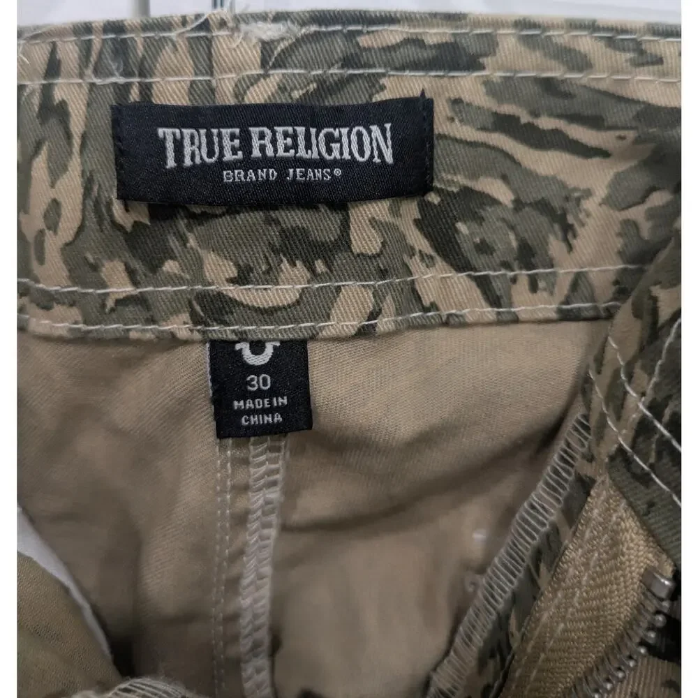 Camouflage True Religion  Cargo Pants Men 30 Flap Abstract Tiger Stripe Camo NWT